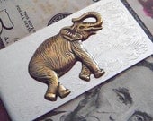Money Clip Elephant Vintage Style Silver Plated & Brass Metal Fancy Men's Accessories Gothic Victorian Steampunk Trunk Up For Good Luck