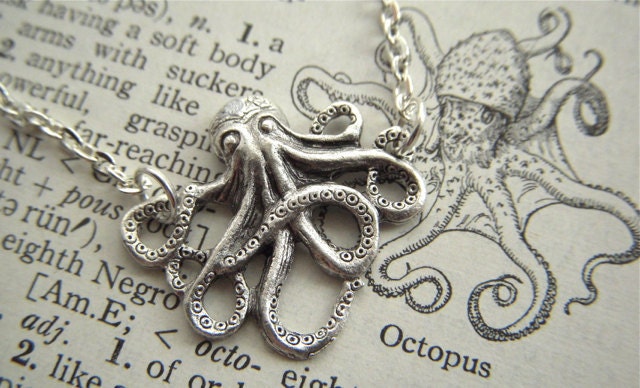 Tiny Octopus Necklace Miniature Silver Octopus Petite Necklace Gothic Victorian Steampunk Inspired Mini Octopi Nautical Jewelry