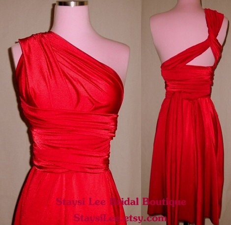 Cherry Red Bridesmaids Wrap/Twist Dress...67 Colors... Cocktail Party, Holiday, Date Night, Wedding, Valentines, Prom