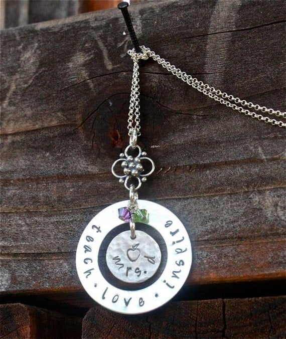 Personalized Teacher Necklace - Teach, Love, Inspire, Teacher's End of the Year Gift, Teacher Appreciation Gift
