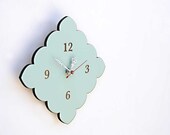 tiny scallop clock - boho style - cottage chic - vintage blue, red, birch