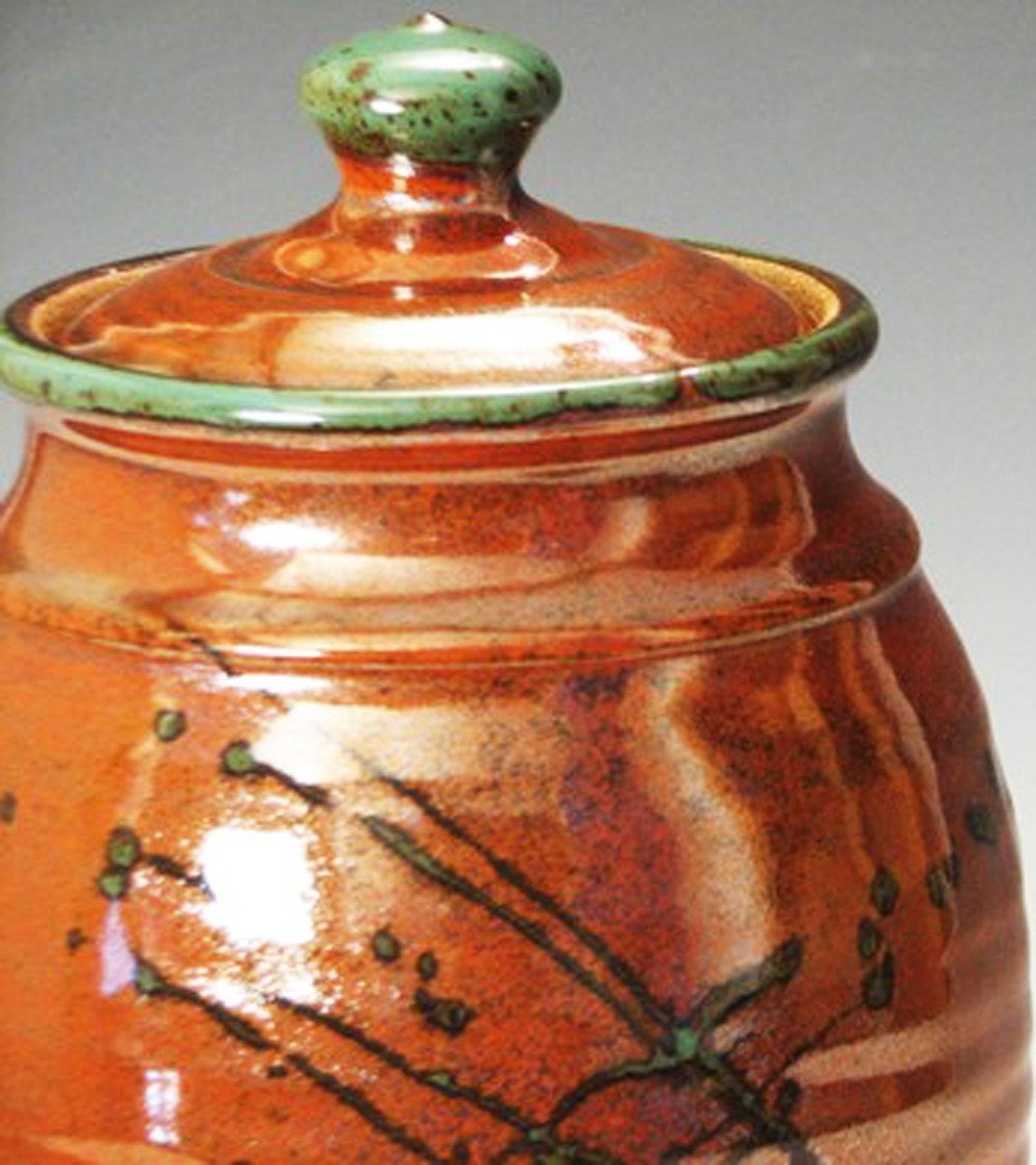 Vinegar Jar in Tomato Red and Green handmade pottery