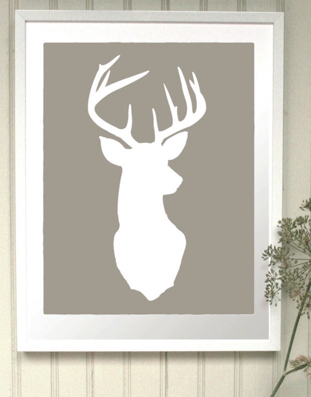 Deer Oh Deer in Warm Gray - 11x14 Stag Head Print