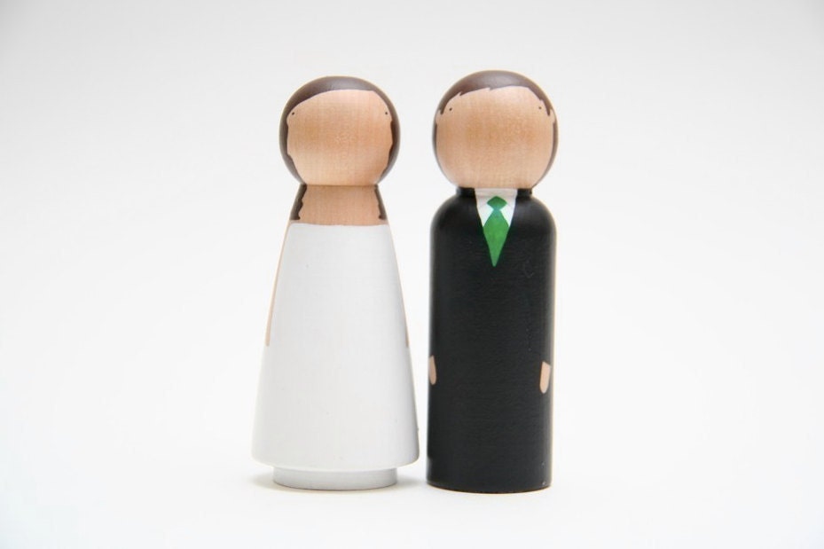 Semi-Custom Hand Painted Wedding Cake Toppers - Request hair/suit/tie at checkout