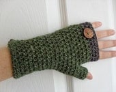 Hemp Wool Fingerless Mitts Forest Dweller in Olive Green and Italian Plum Autumn Fall Winter Fashion Made To Order