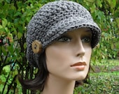 Slouchy Newsboy Cap Grey - Hemp Wool Eco Friendly Woodland hat Hippie Boho tree branch button Autumn Fall Winter Fashion Madde to Order