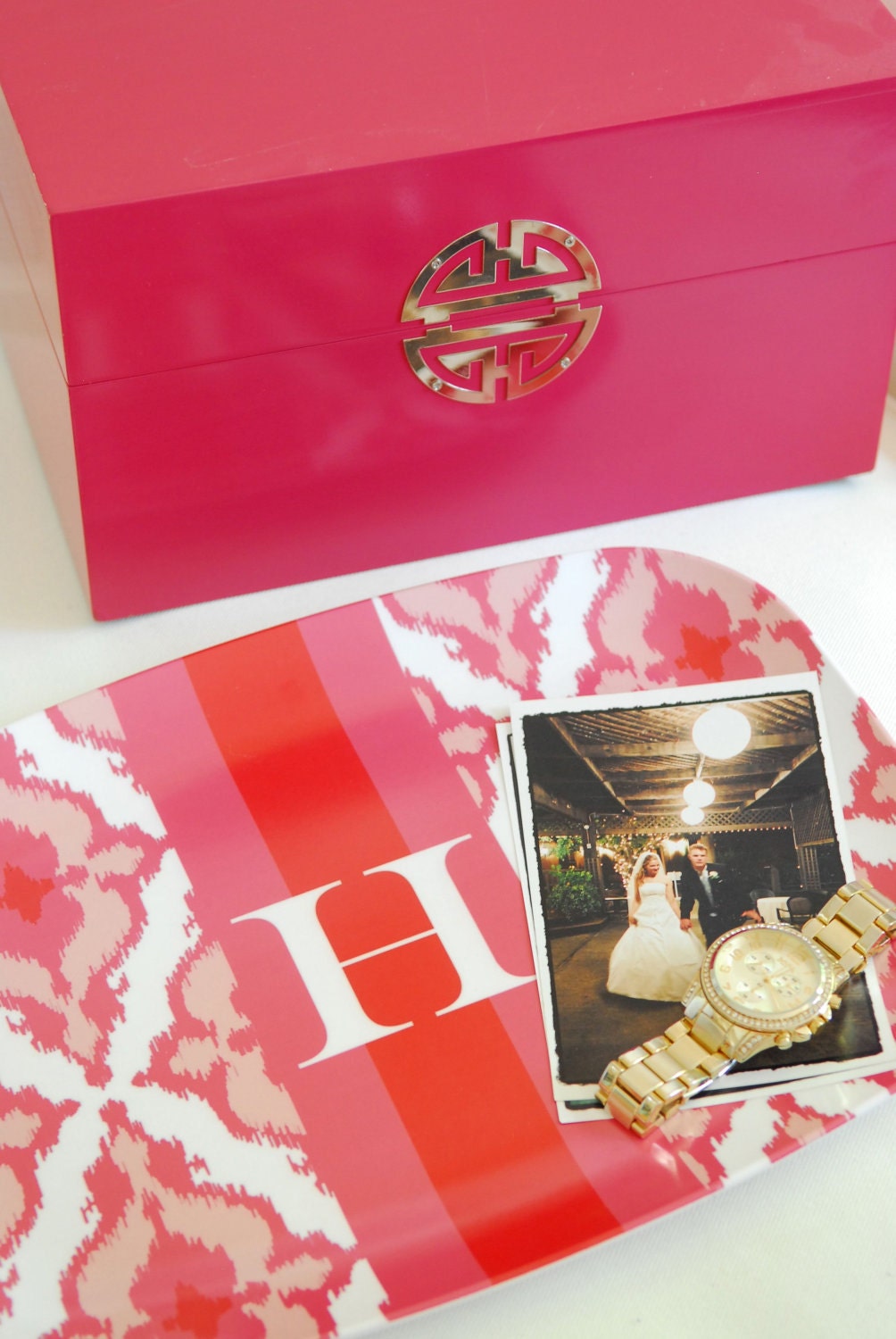 Monogrammed Melamine Platter - IKAT Collection - you pick color