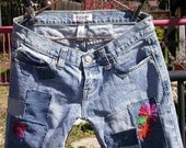 Resurrected Jeans patchwork embroidered  denim skinny girl pants