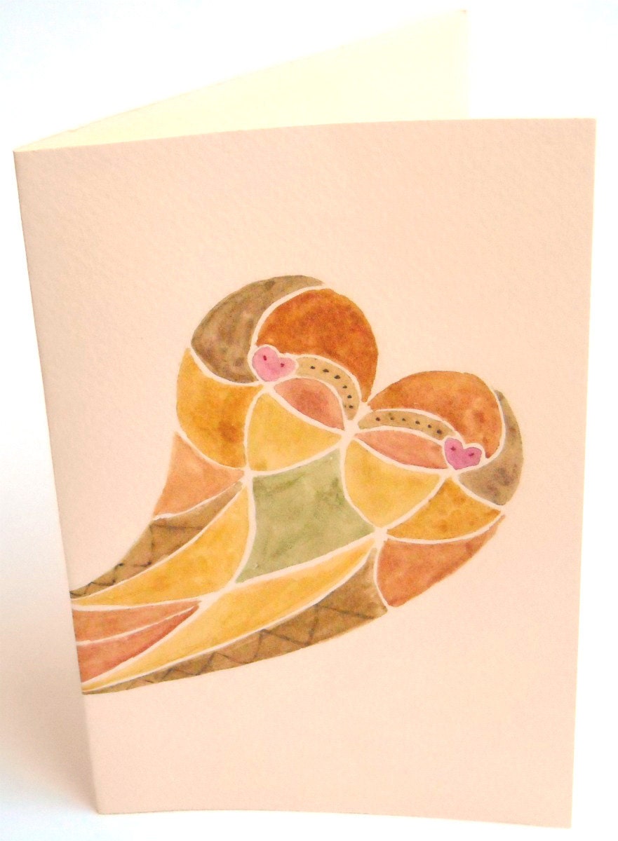 Valentine card love handpainted - Heart amber brown abstract Watercolor original not a print  - autumnal colors