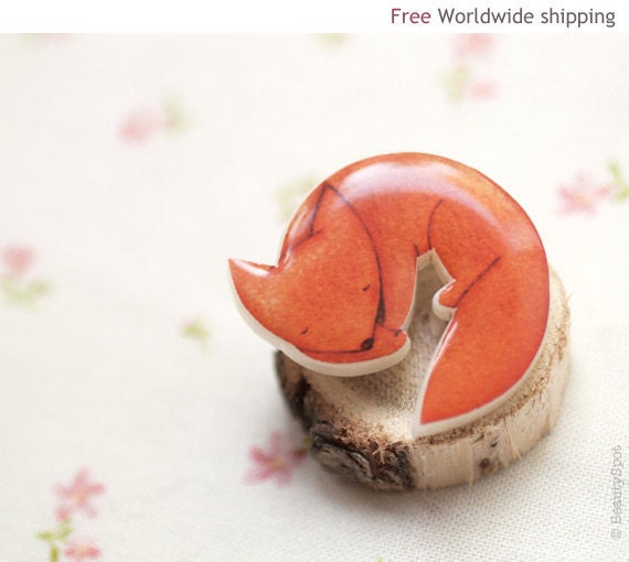 Fox brooch - Cute animal brooch - Animal jewelry (BH010)