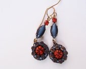 Earrings, Orange, Blue, Hyacinth, Flower