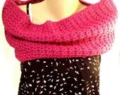 Crochet Cowl in Deep Magnolia Pink Wool Blend Neckwarmer