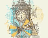 M Ward screen printed gig poster. Funky clocks...