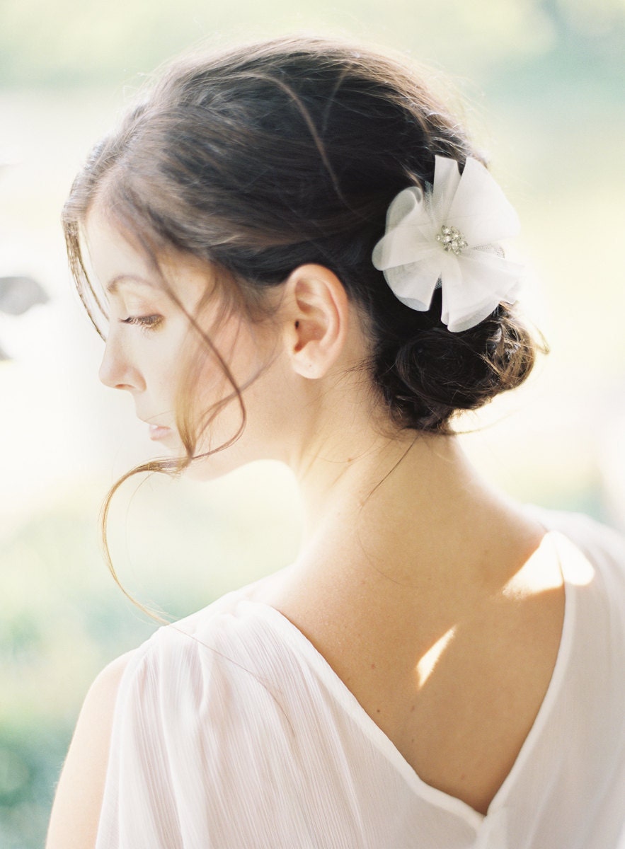 Ella Small Swarovski Crystal Hair Flower Clip: silk petals - ready to ship