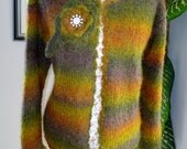Ready to ship/Green Forest Shrug with a Crochet Brooch/Handmade/ Knitted Mohair/Size M,L,XL