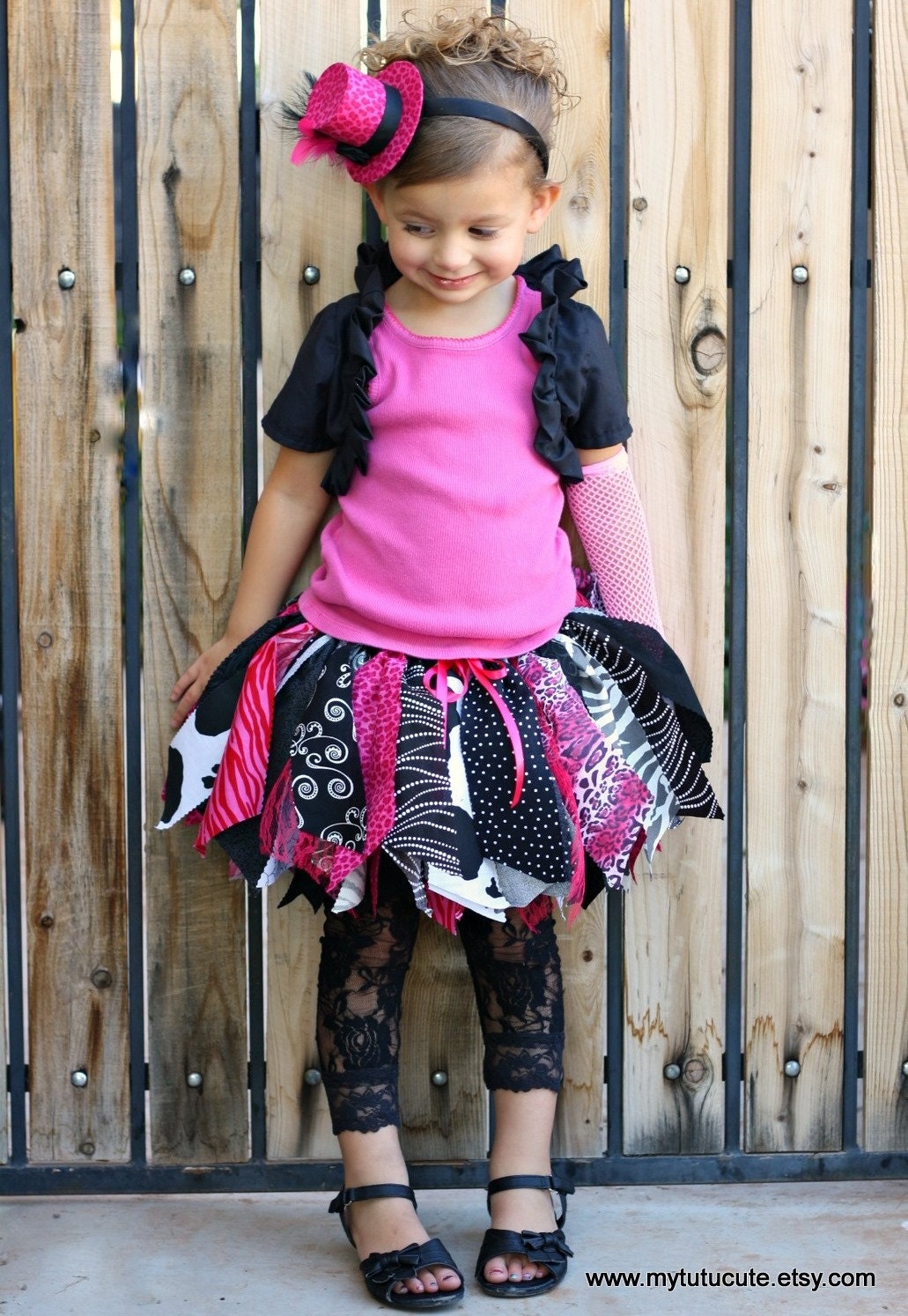 Fabric Scraps Tutu Skirt Black and White and Cute Allover MADE TO ORDER size Newborn to 4T