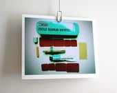 Vintage bicycle repair kit bike photo art print 10 x 8 colour photograph cycle typography Typescale home decor