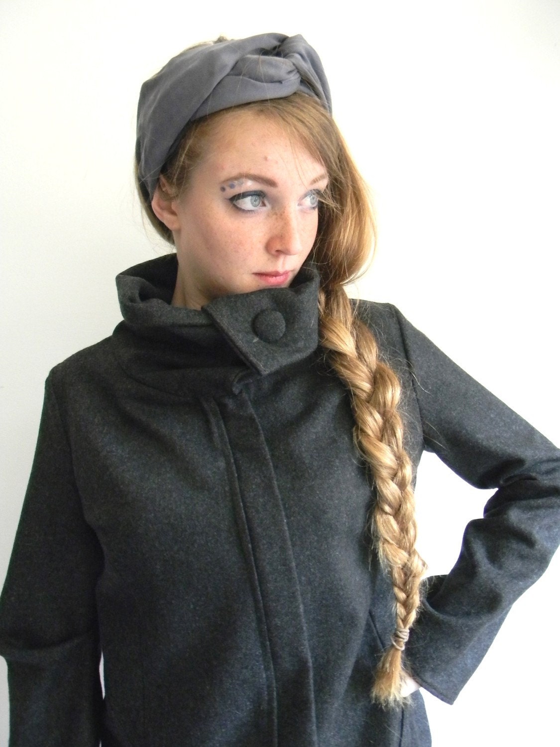 Winter wool Jacket in dark charcoal gray wool, fully lined , made to order- sizes from Xs to XL