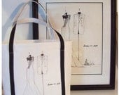 Custom Wedding Gown/Tuxedo Sketch with LARGE  "Honeymoon" Tote
