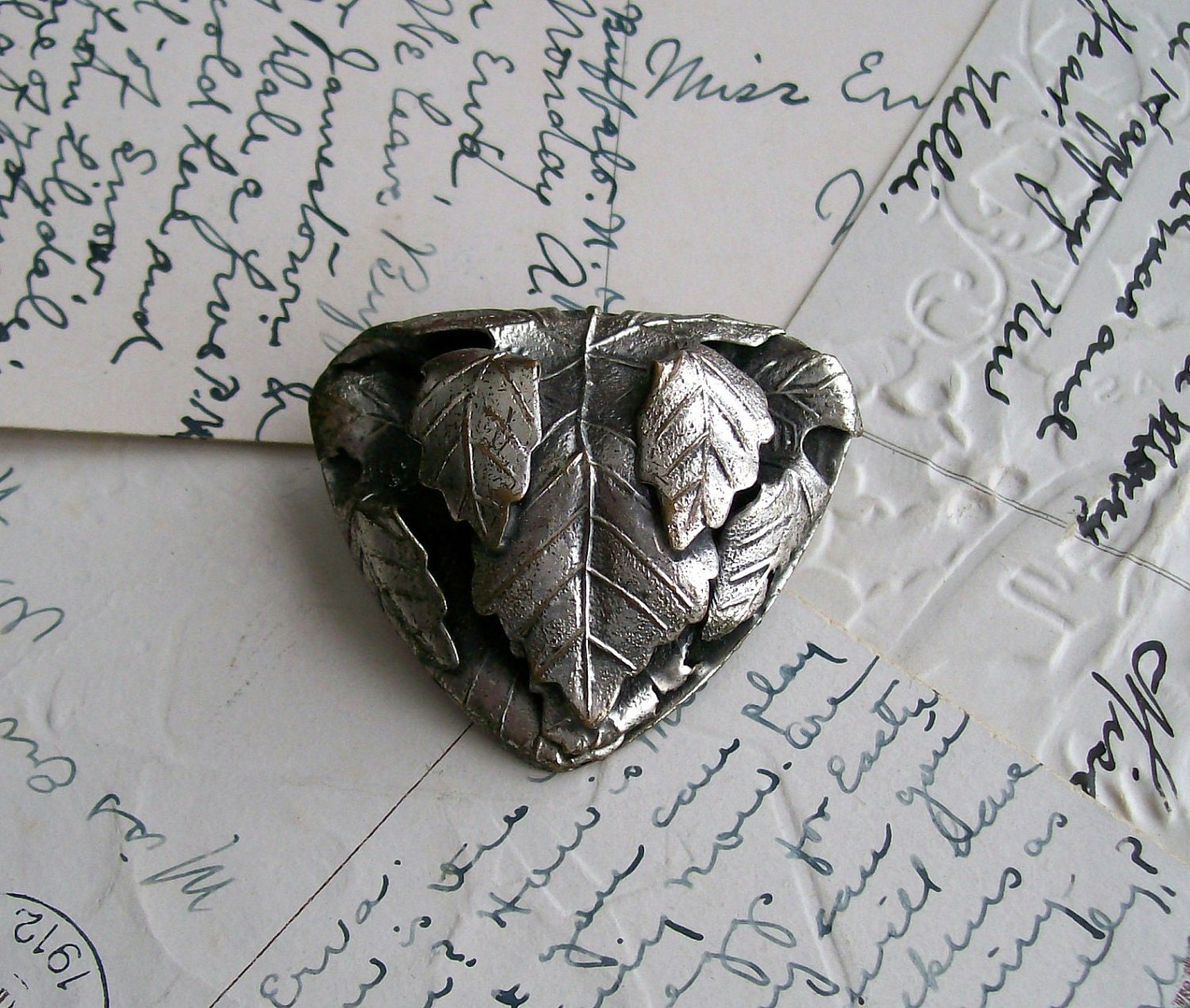 Silver Leaves Recycled Brooch - Pin - Vintage