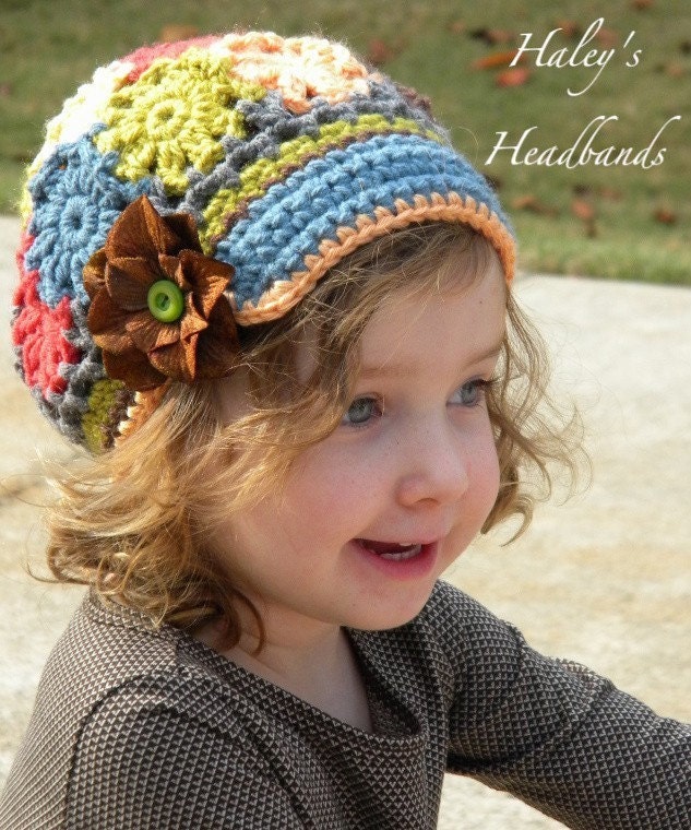 M2M Matilda Jane - Field Trip Patchwork Crochet Brimmed Slouchy Newsboy Beanie Girls Hat