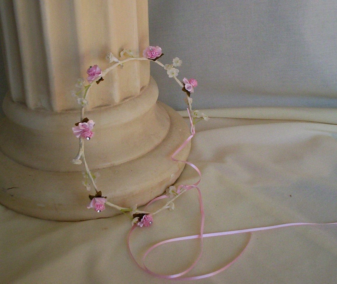 Vintage style bridal headpiece pink Flower Crown -Faye- Wedding hair accessories flower girl halo floral circlet headband hairwrreath