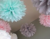 Ice Cream Shoppe - 10 Tissue Paper Pom Poms - First Birthday Decoration Party - Candy Bar Backdrop - Newborn Photograph Il_170x135