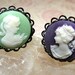 Gorgeous Mint Green Cameo Ring in Charcoal Gray Scalloped Gunmetal Setting