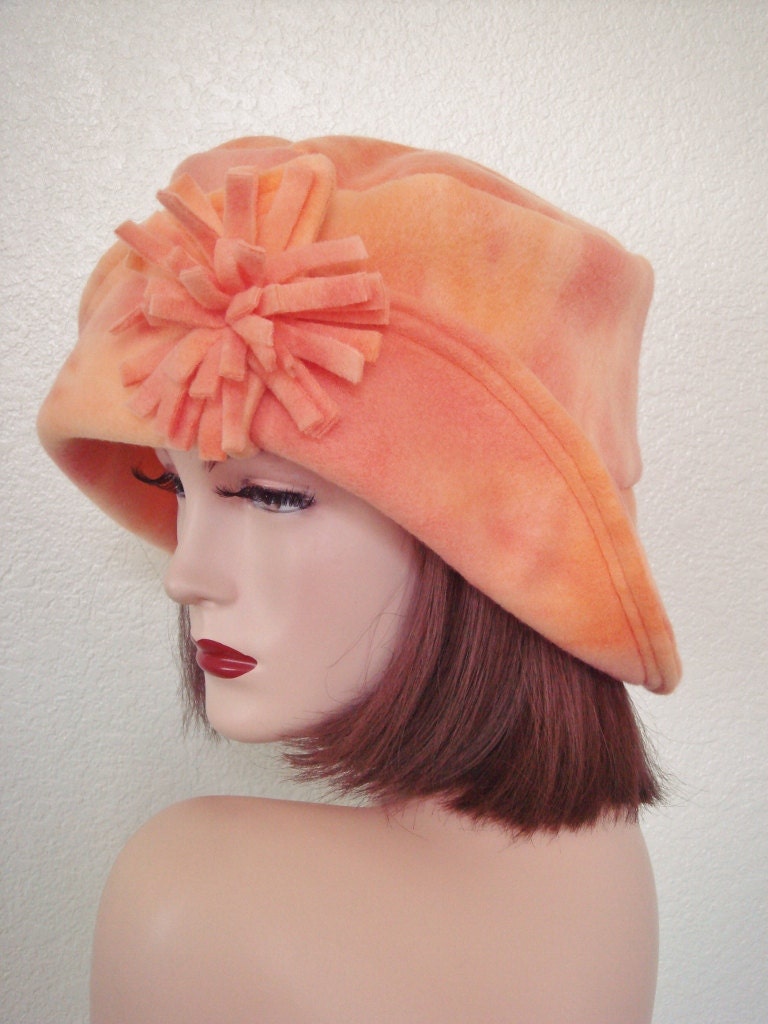 Popsicle Orange Flapper Style Cloche Softest Fleece Snow White Satin Lining Free US Shipping