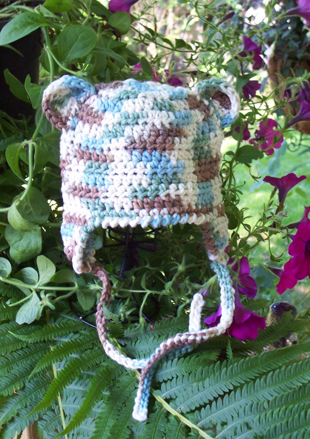 Newborn Teddy Bear Earflap Hat (Beige, Blue, Green, and Cream) Ready to Ship