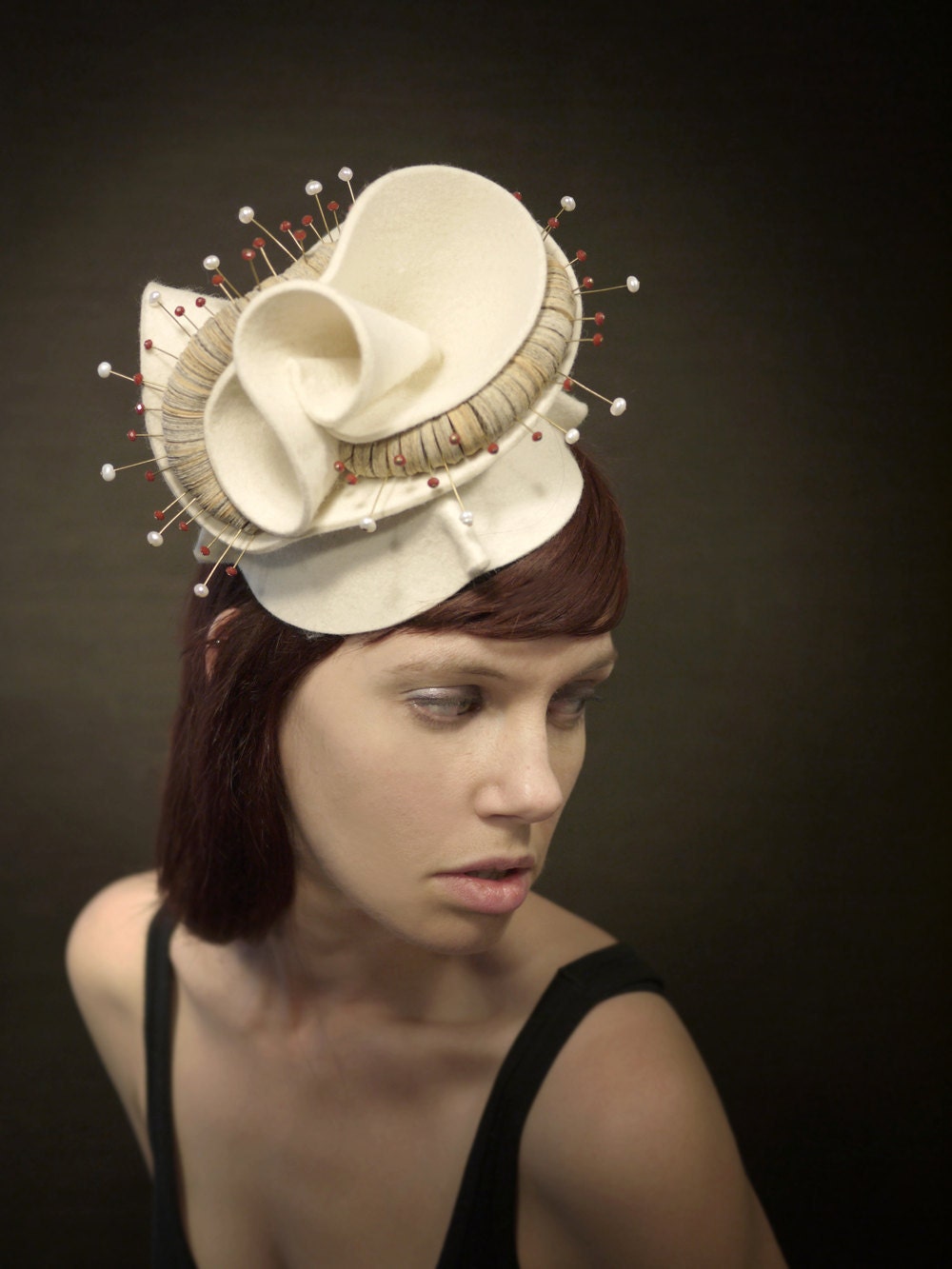 Cream Felt Hat - Desert Flower - Made to Order