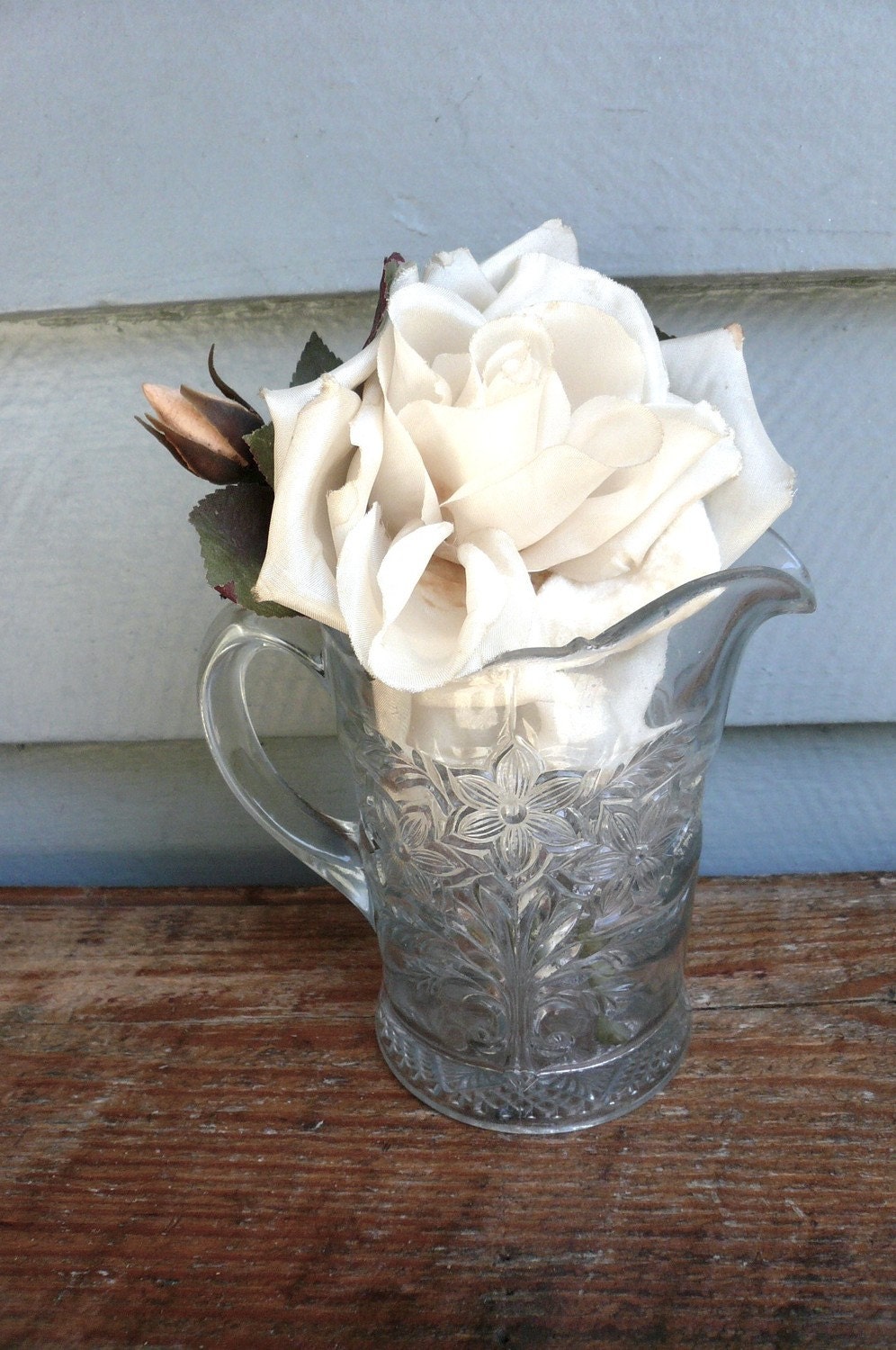 Pressed Glass Pitcher FLOWERS