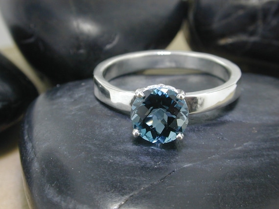 London Blue Checkerboard Topaz in Sterling Silver Ring