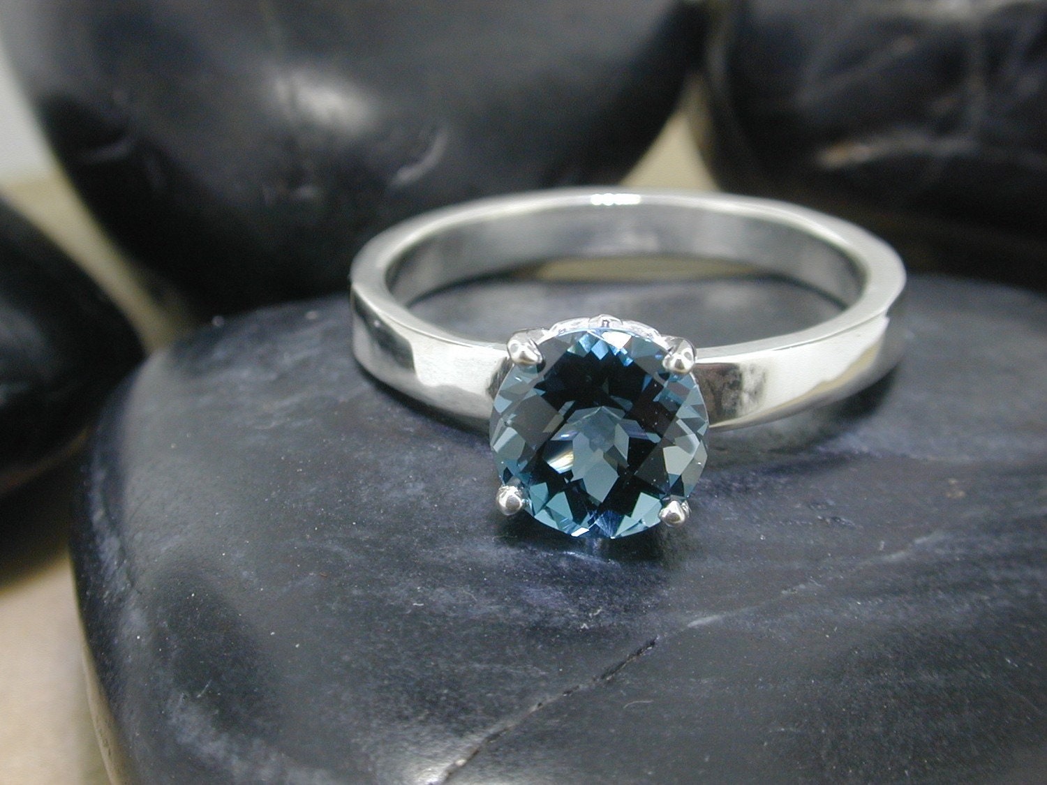 London Blue Checkerboard Topaz in Sterling Silver Ring