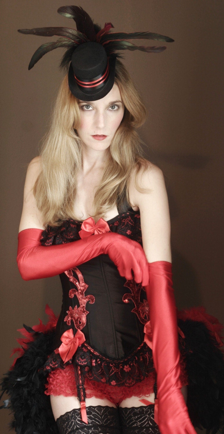SONJA Red Black Sexy Adult Showgirl Halloween Burlesque Corset Costumes