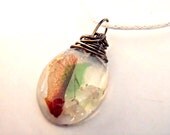 Maple Seed Flower Glass Wire Wrapped Resin Nature Pendant Green White Necklace 18 20 Adjustable Boho Bohemian Jewelry Cotton Cord Small Oval