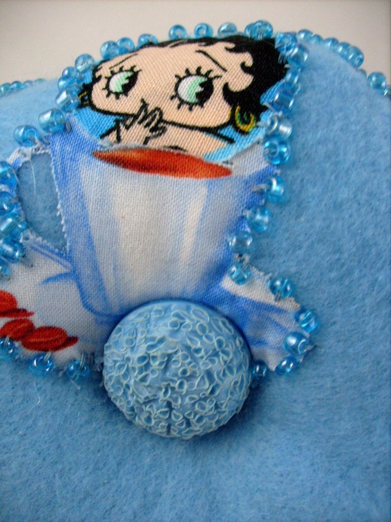 Betty Boop in Hot Chocolate - Large Blue Pincushion Pillow Style