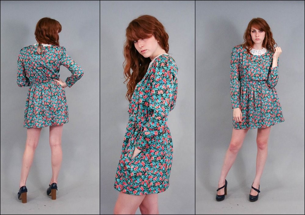 Vintage 80s Floral Secretary Dolly Mini dress (M)