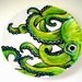 Ceramic Plate Green Octopus Kraken Sea Creature Nautical Decor Hand Painted Tentacles Wall Art Decorative Plate Upcycled