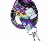 Fabric Lanyard ID Badge Holder  -- Gray Purple Paisley Spree --Ready To Ship