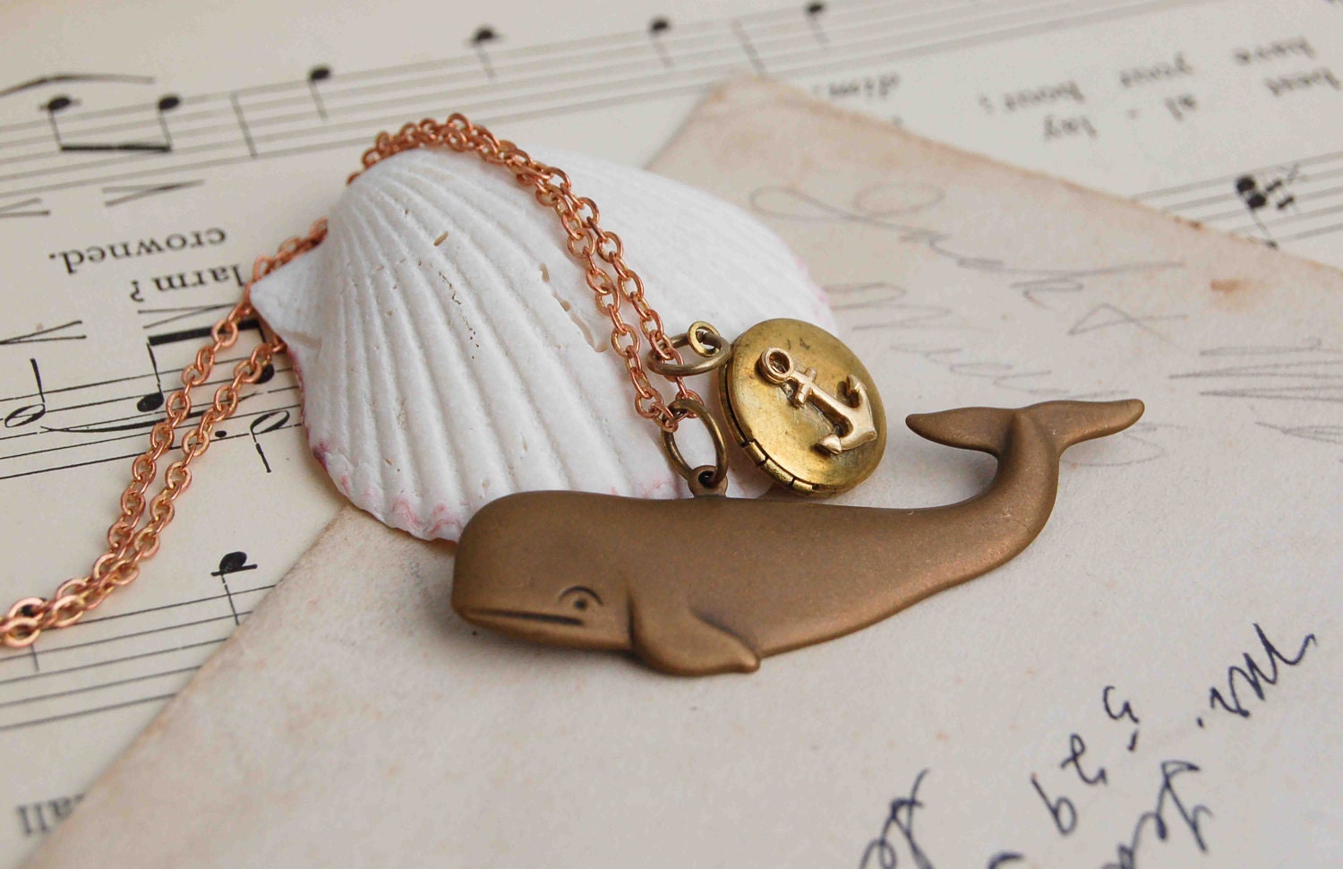 Whale Anchor LOCKET Charm Necklace Nautical Ocean Sea Life Moby Dick Pirate Sailor