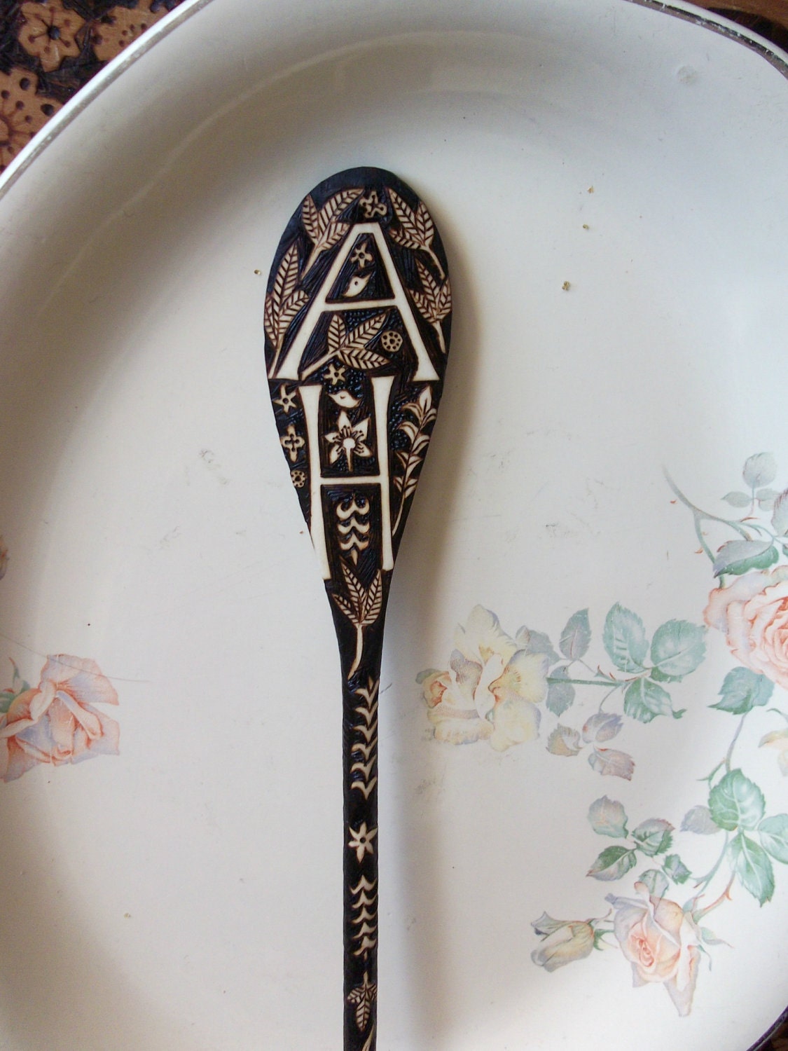 1 custom monogrammed spoon-woodburned with ooak design- choose from pictured styles in this listing-monogrammed  utensil- housewares