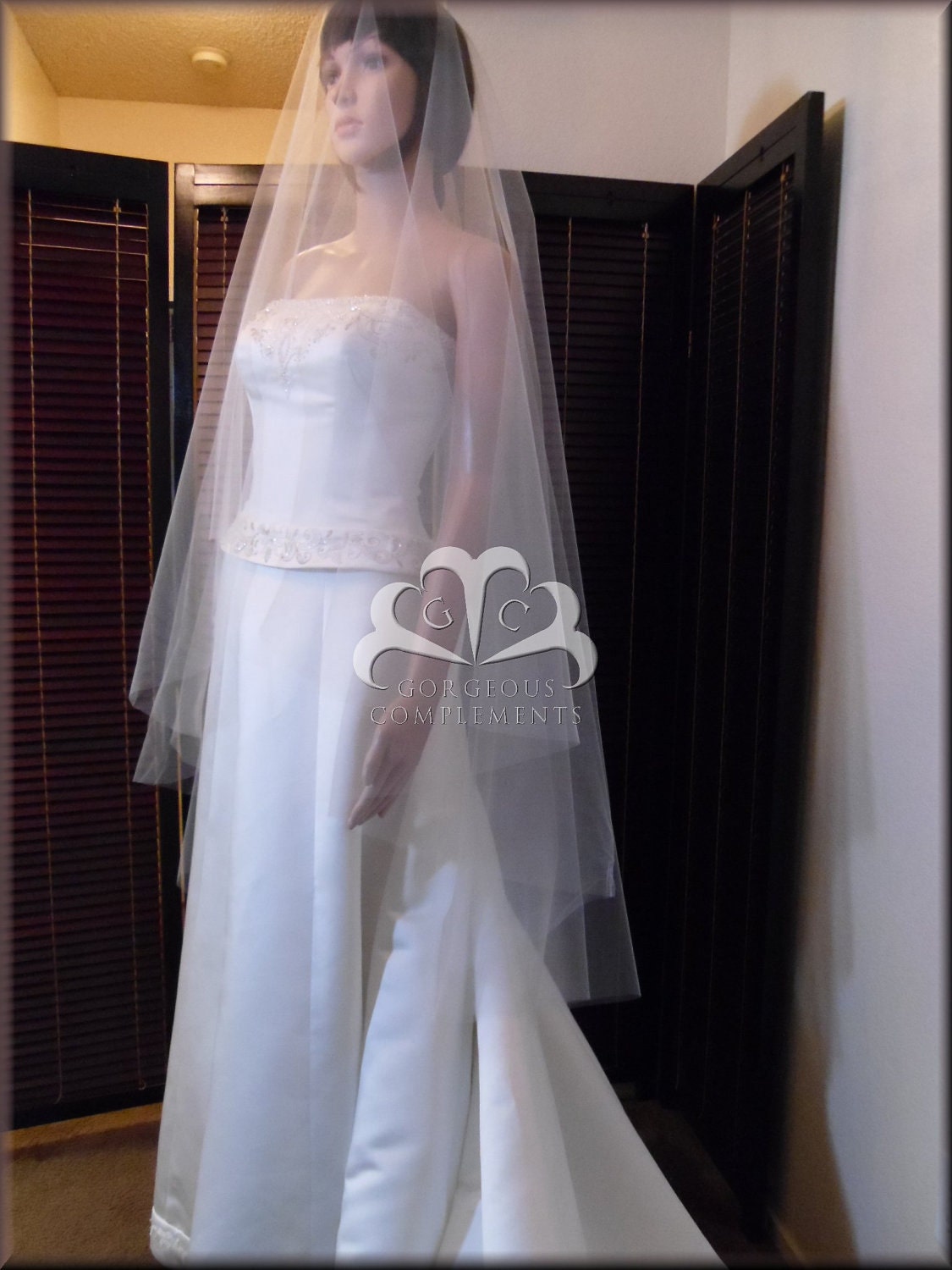 Elegant Drop Veil Waltz Length Cut Edge pick your color READY MADE