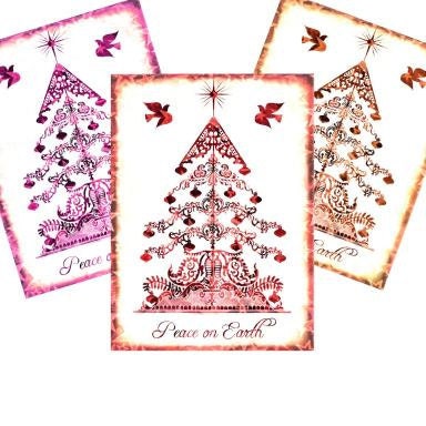 Peace on Earth Printable DIY Christmas Greeting Card - Print Cut Fold paper goods stationary gift- U Print 300dpi jpg sh217-a