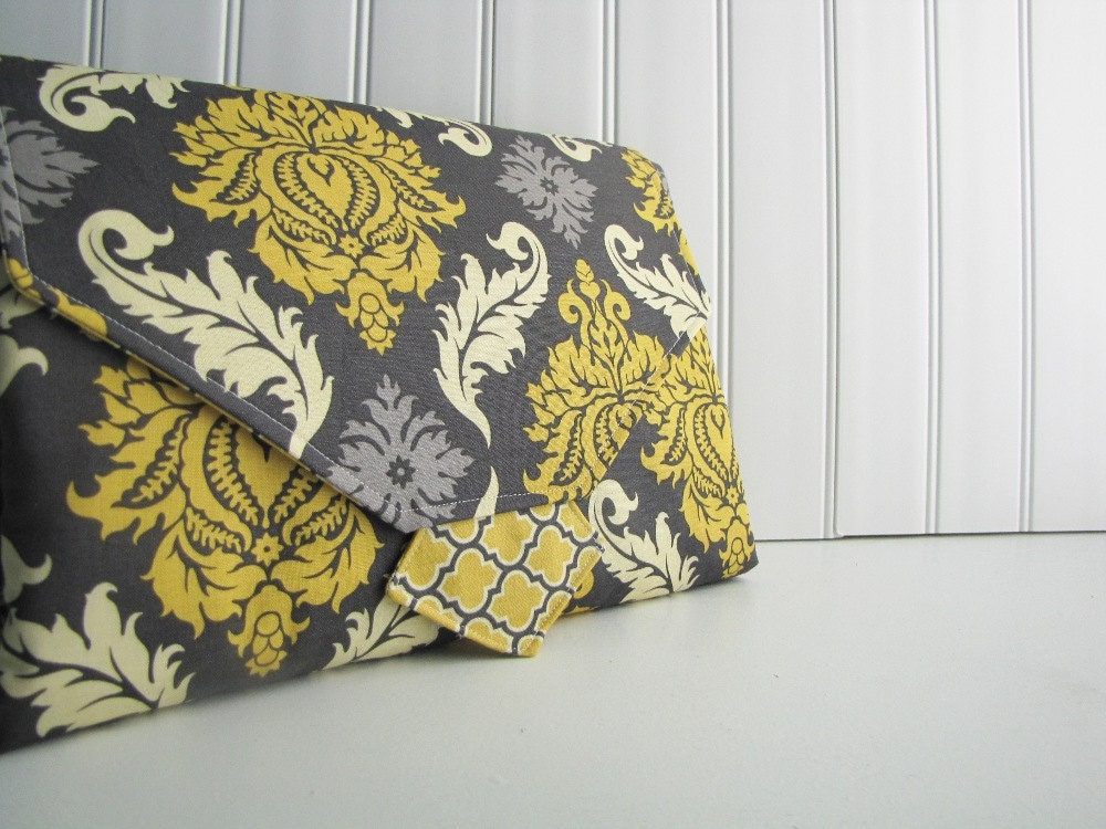 All in One Diaper Clutch - Wipeable Changing Pad and Wipes Case - WipeME 'N DipeME Clutch - Damask Granite - Made to Order