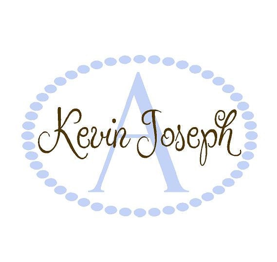 Custom Initial and Name Wall Decal Oval Polka Dot Frame Girl Boy Baby Nursery 22H x 32W FN0185