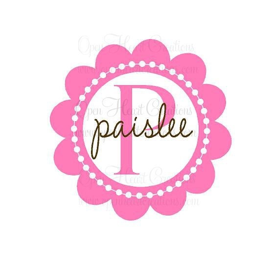 Monogram Wall Decal - Scallop Circle Border - Personalized Initial and Name Vinyl Wall Decal  22 Polka Dot Circle FN0194