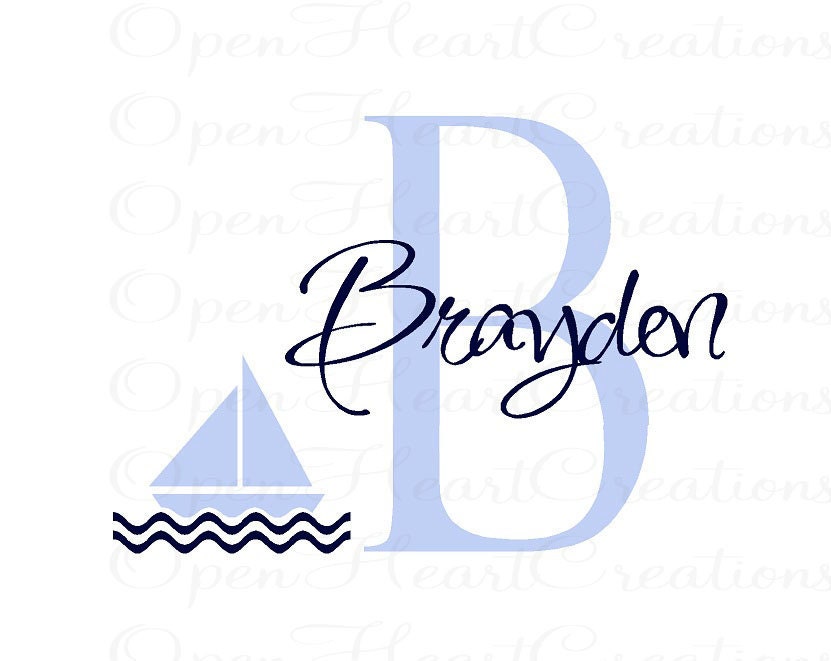 Nautical Boat Wall Decal - Initial and Name Personalized Vinyl Wall Art Lettering - Baby Nursery - 22H x 36W INA0006
