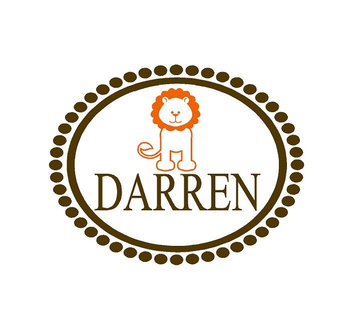 Personalized Vinyl Wall Decal - Monogram Baby Boy Decal with Name Lion and Oval Polka Dot Frame Border 22H x 28W FN0322