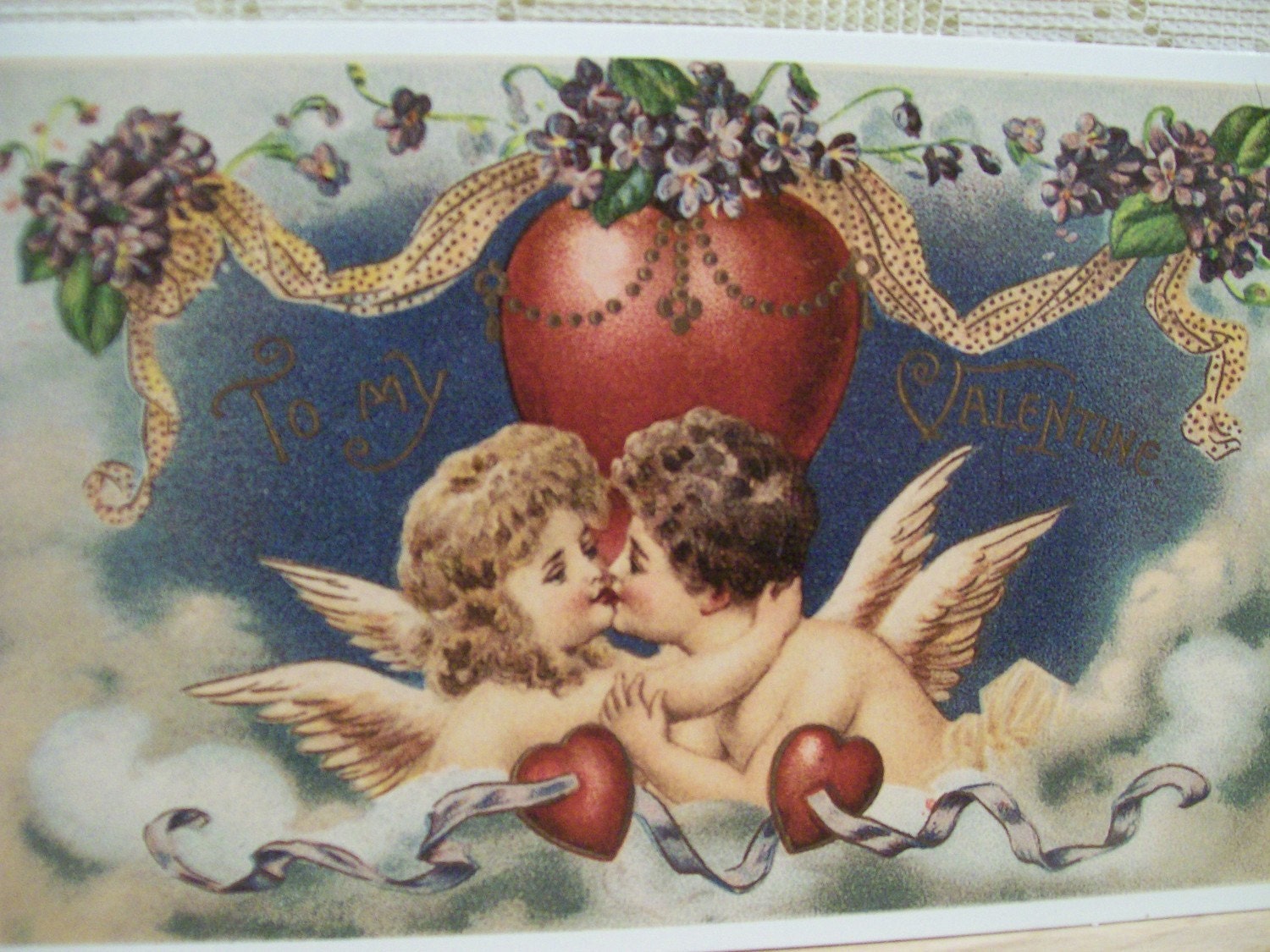 Kissing Cherub Angels Vintage Valentine By Debsatticfinds On Etsy 9195